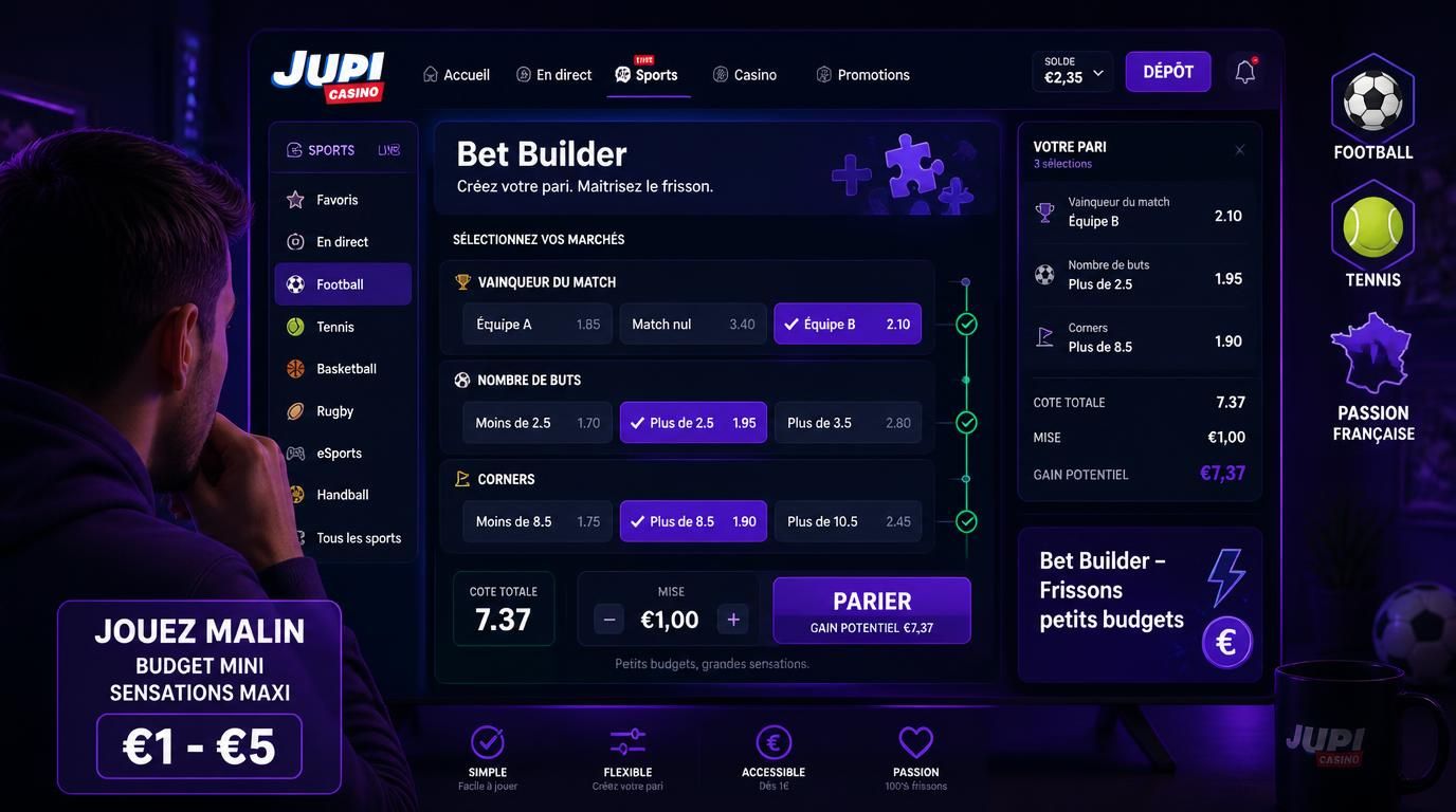 Un joueur compose un Bet Builder avec petits paris sur un match