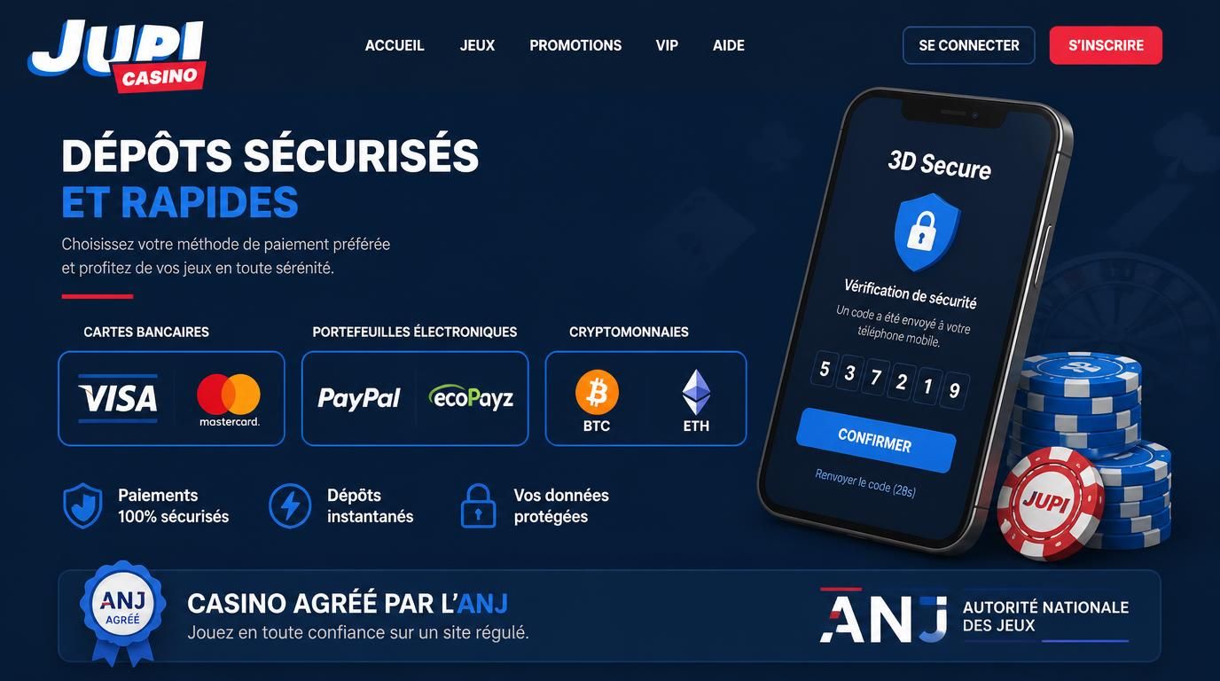 Carte bancaire, portefeuille Ă©lectronique et cryptomonnaies visibles avec lâicĂŽne ANJ et sĂ©curitĂ© affichĂ©e