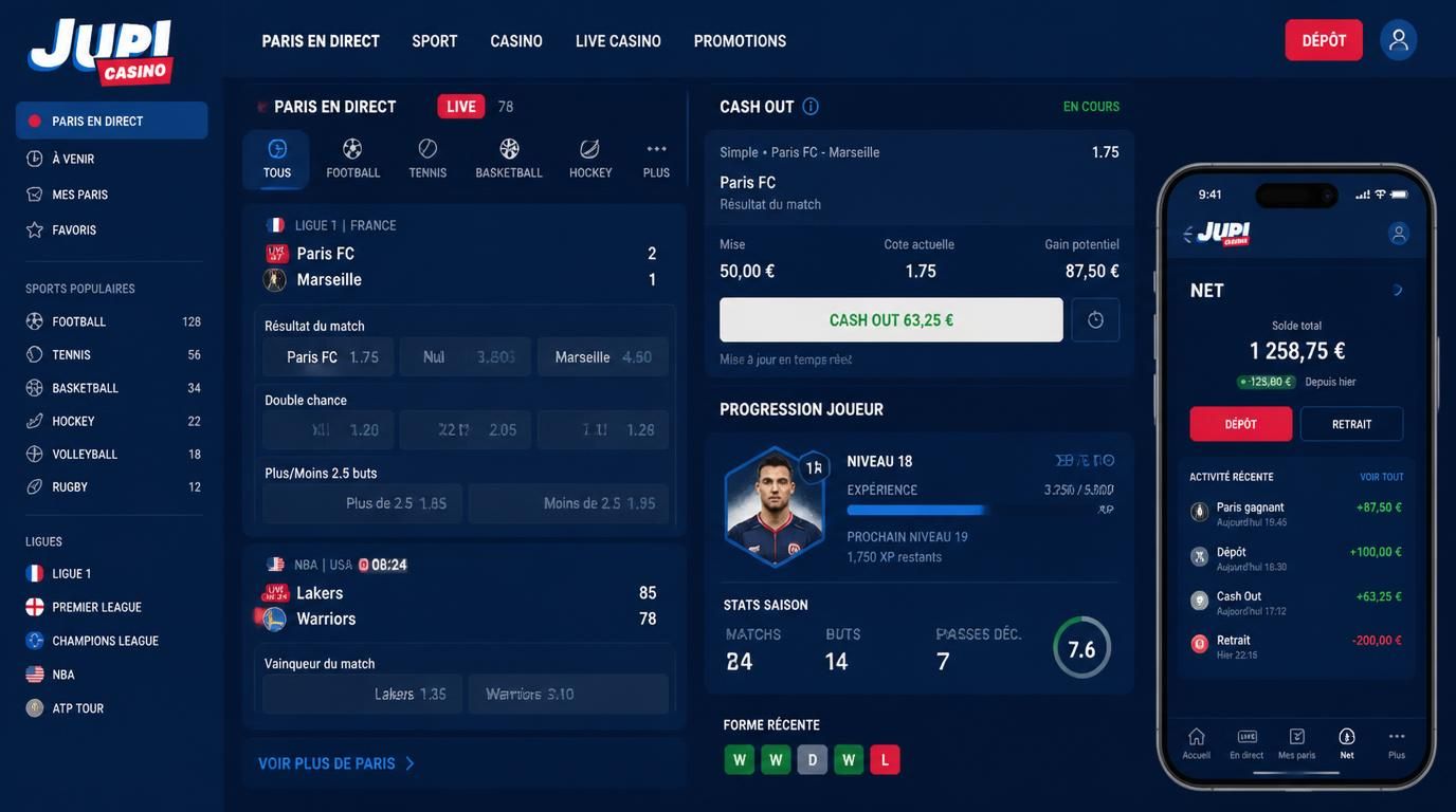 Pari sportif live rapide &, cash out fluide sur téléphone Jupi