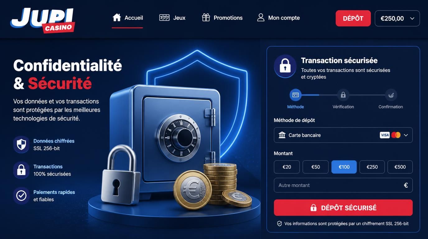 Image illustrant la protection des données et des fonds sur Jupi Casino